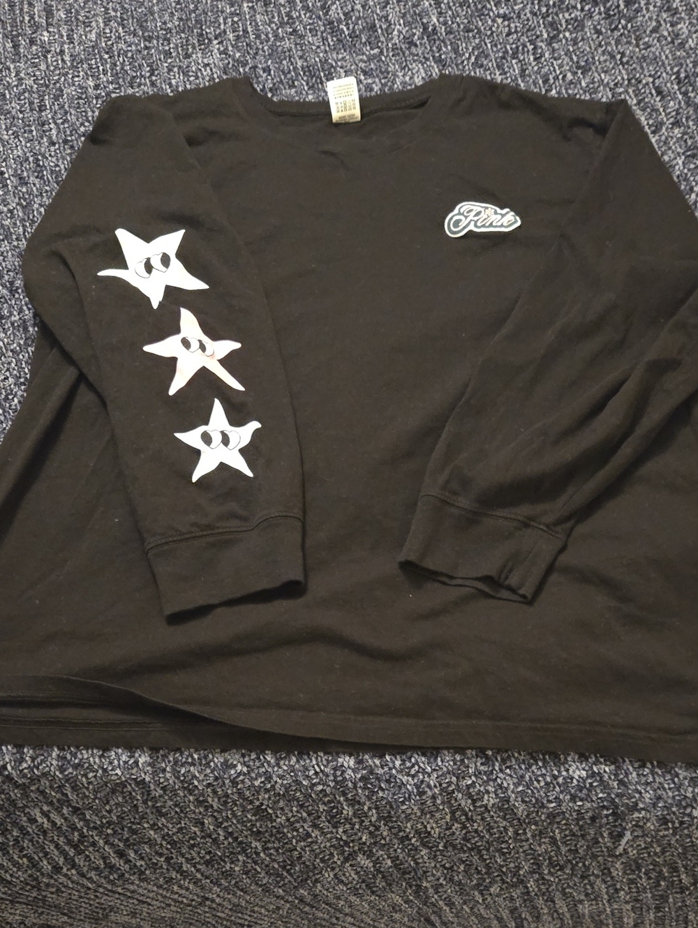 PINK Victoria's Secret Black Long-Sleeve Tee with Color Star Sleeve Graphics